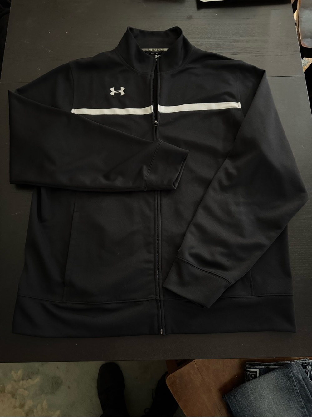 Under Armour Black Track Jacket with White Chest Stripe